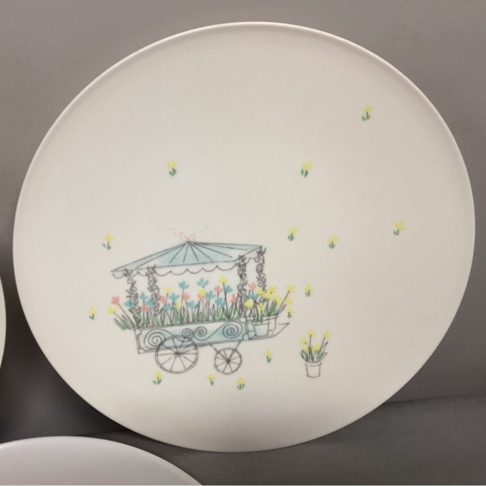 🔵 Vintage MCM Lucent Dinnerware - 3 Dinner Plates - Melamine - Flower Cart - Picture 4 of 13